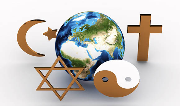 Religious symbols of our planet. 3D image