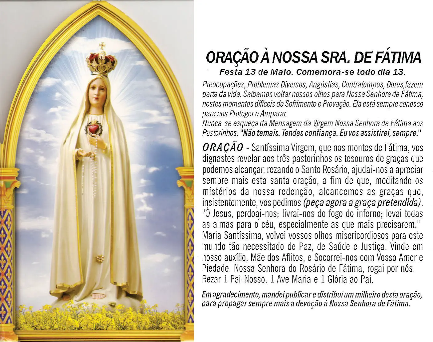 Oração a Nossa Senhora de Fátima 13 de Maio todo dia 13