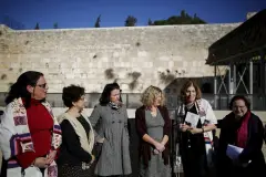Members of activist group "Women of the Wall" speak to the media following the Israeli government's approval to create a mixed-sex prayer plaza near Jerusalem's Western Wall to accommodate Jews who contest Orthodox curbs on worship by women at the site, in Jerusalem's Old City January 31, 2016. REUTERS/Amir Cohen
